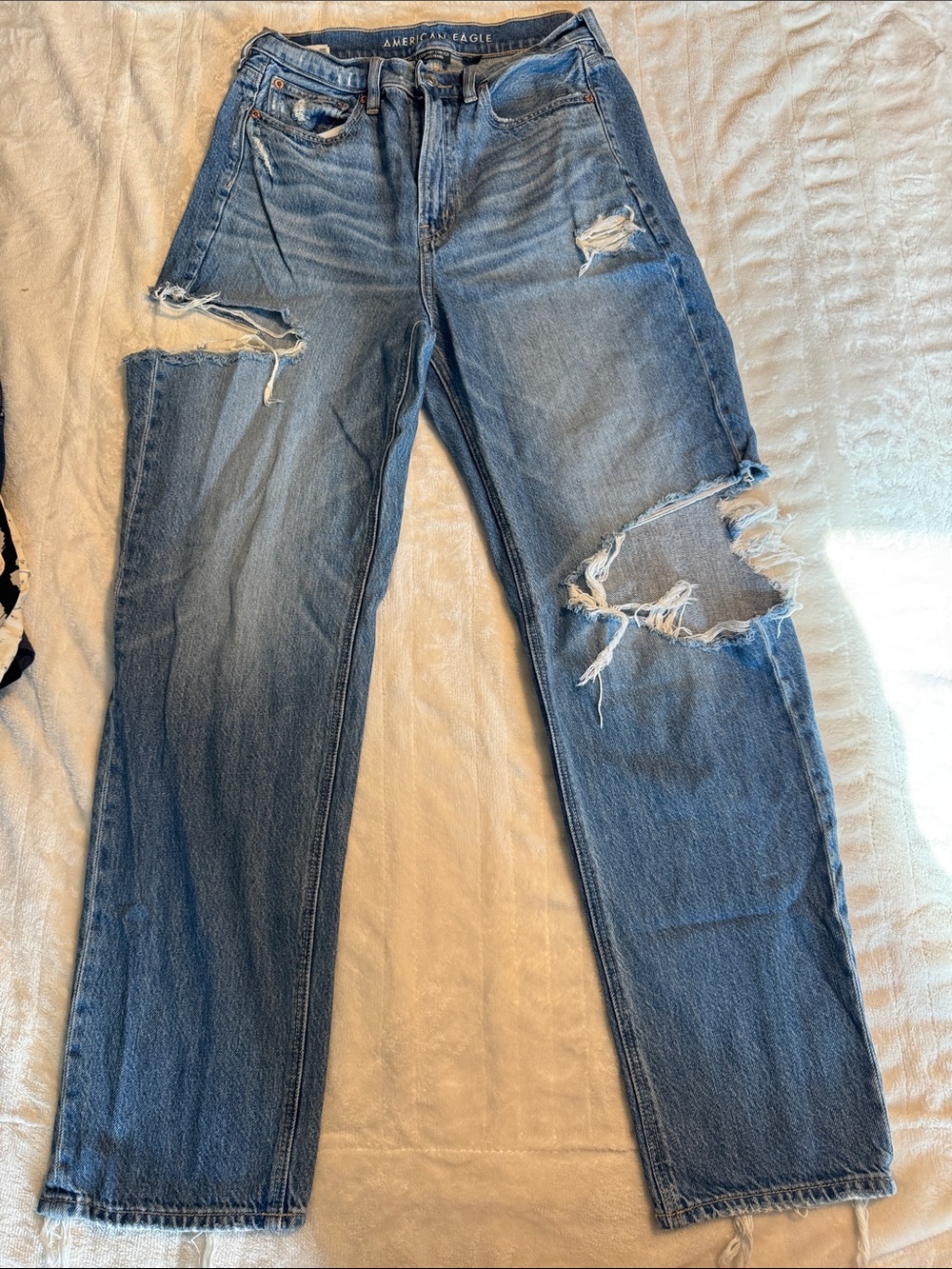 American Eagle Outfitters Light Blue Distressed Straight-Leg Jeans